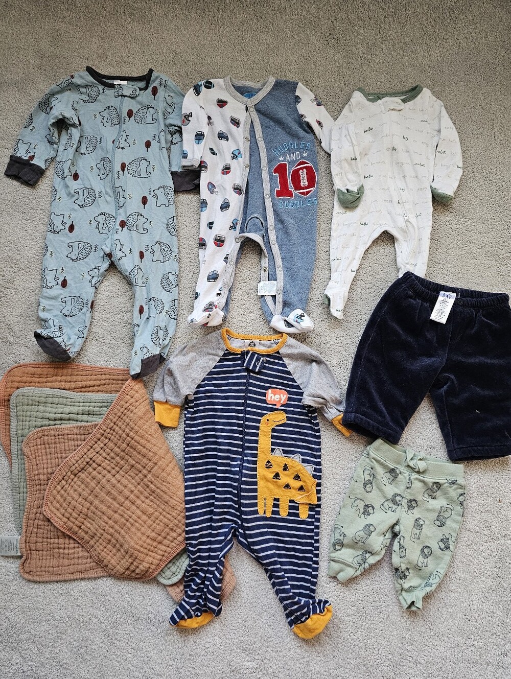 32pc baby boy clothing NB 3 month swaddle footies pants fleece overalls muslin - Picture 3 of 5